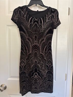 Jump Black Mini Dress with Rose Gold Art Deco Pattern